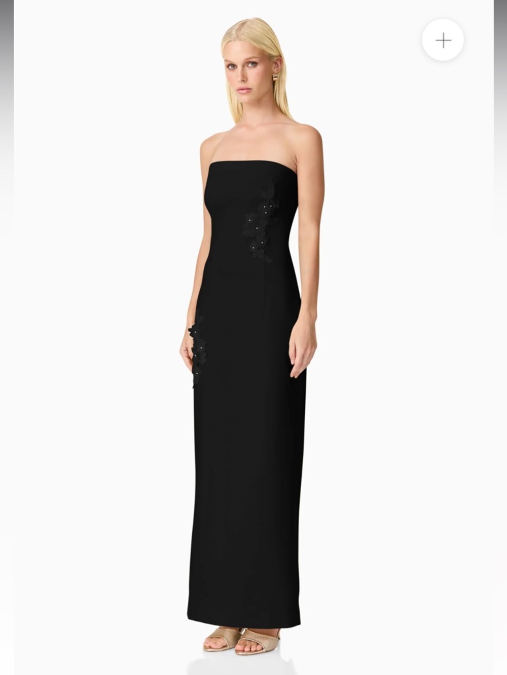 elliatt evee black 3d floral applique strapless fitted maxi dress LBD Large NEW - Picture 4 of 12
